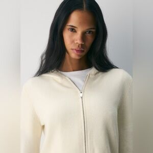 Aritzia Cozy White Zip-Up Hooded Sweater